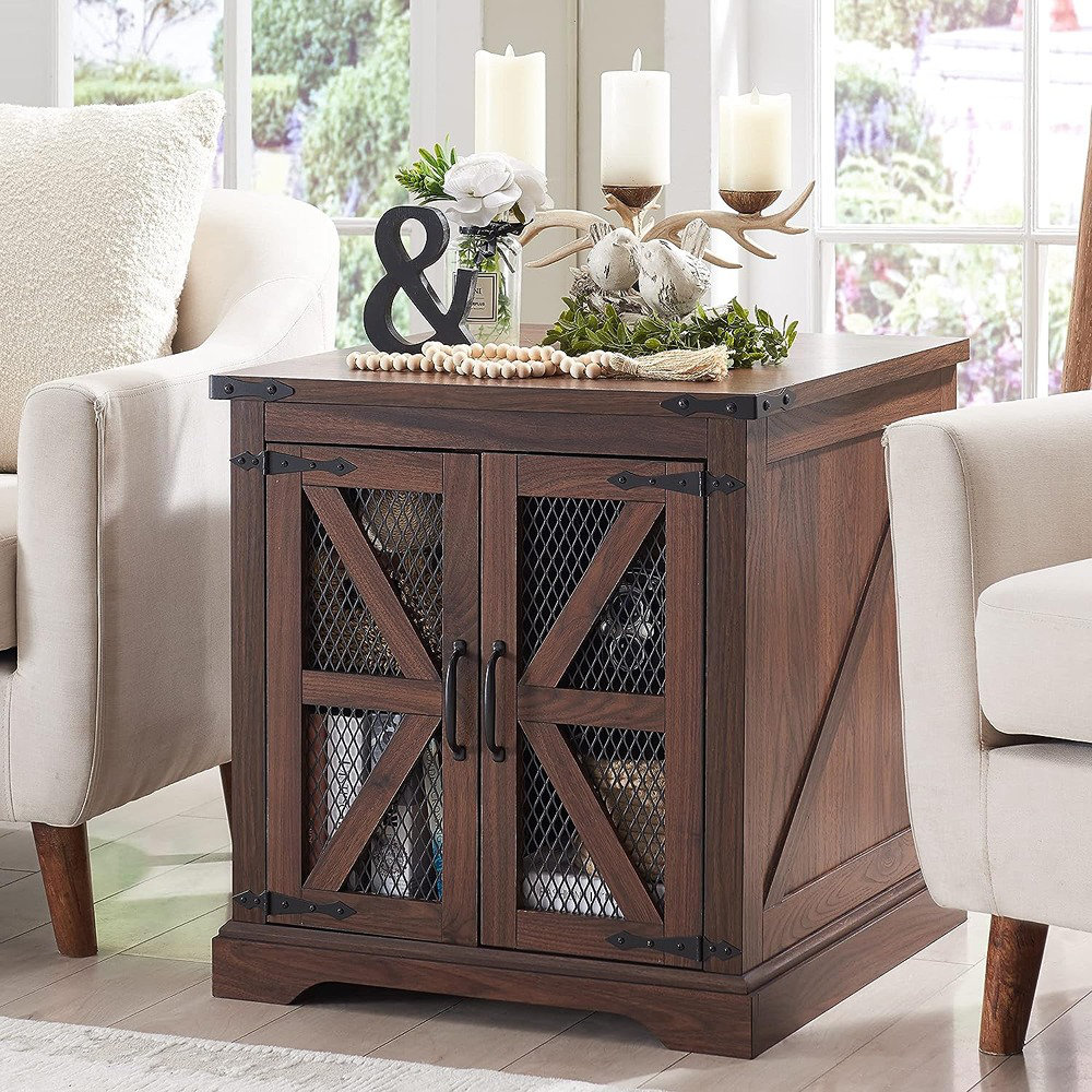 Gracie Oaks 25"H x 24"W Square Farmhouse End Table, with Charging